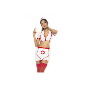 Costume infirmière 3 pièces, top avec zip fonctionnel, jupe et serre tête 